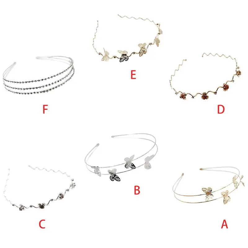 

Women Double Layer Metal Headband Butterfly Floral Rhinestone Wedding Hair Hoop