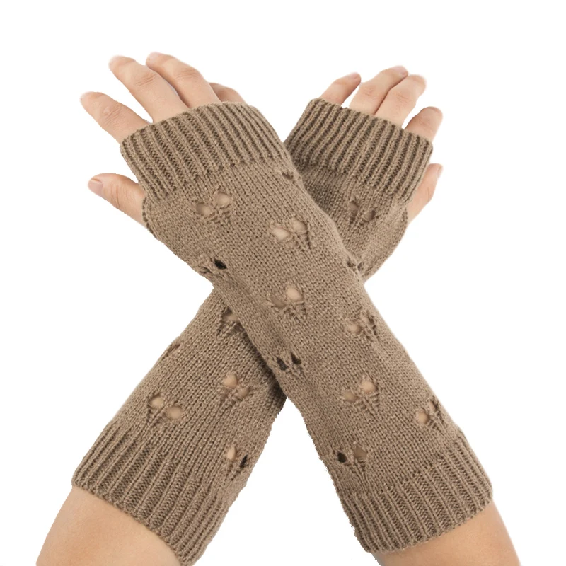 

Women Gloves Stylish Hand Arm Warmer Winter Gloves Women Arm Crochet Knitting Hollow Heart Mitten Warm Fingerless Gloves