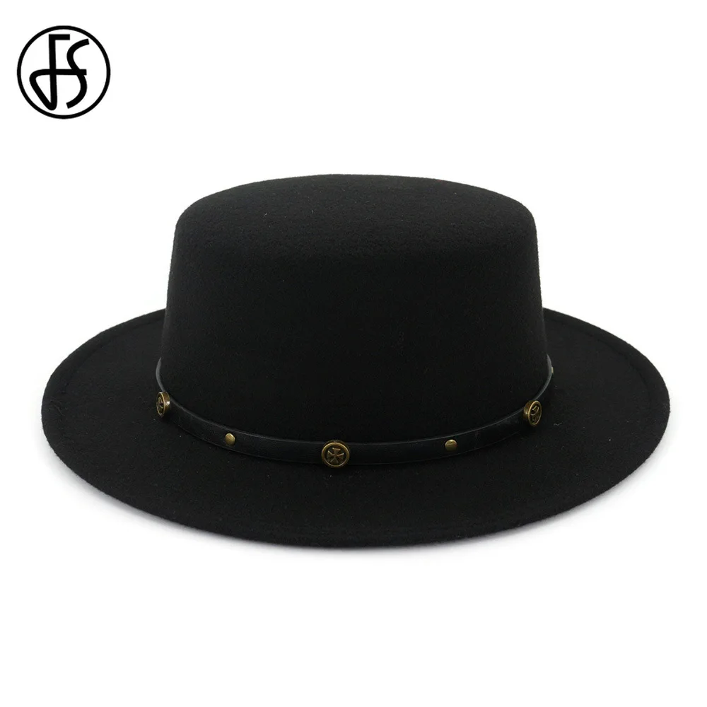Женская и мужская фетровая шляпа FS Черная кепка с широкими полями пряжкой на