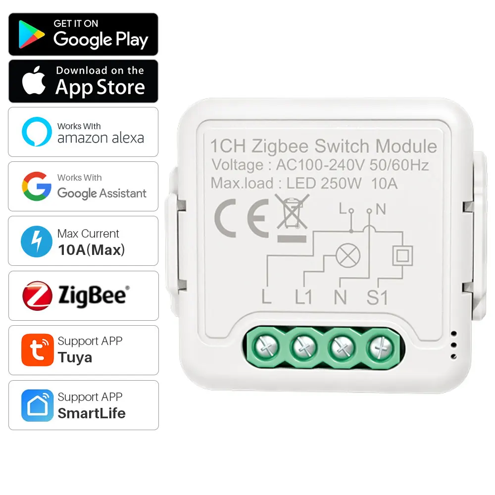 

Умный выключатель Zigbee 1Gang Tuya, модуль «сделай сам», умное управление с помощью приложения, работает с Alexa Google Home