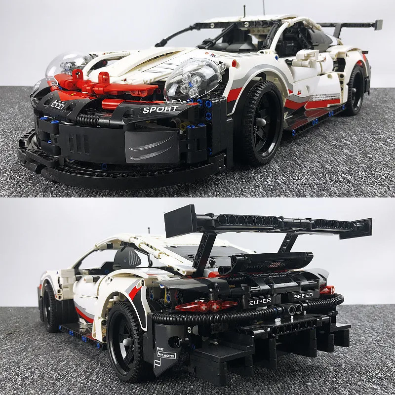 Technic серия MOC Белый Супер гоночный автомобиль строительные блоки RSR Модель