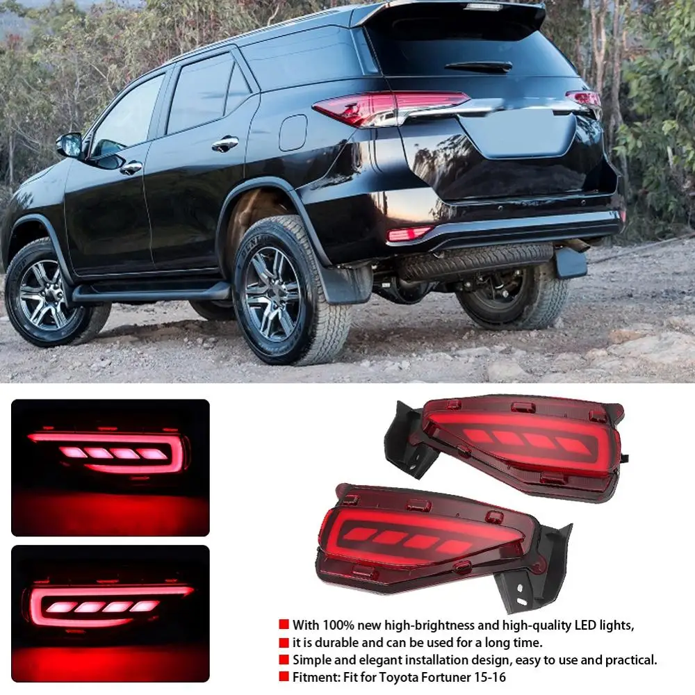 

2 pcs high-brightness Car Silicone LED Rear Bumper Reflector Brake waterproof Tail Light Fit for Toyota Fortuner 15-16
