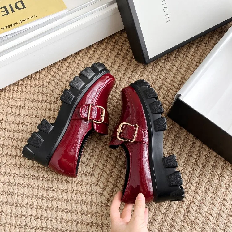 

2021 Spring Women Shoes Round-toe Waterproof Flat Platform Women Loafers Trend Casual Chunky Heel Shoes Large Size Shoe for Girl