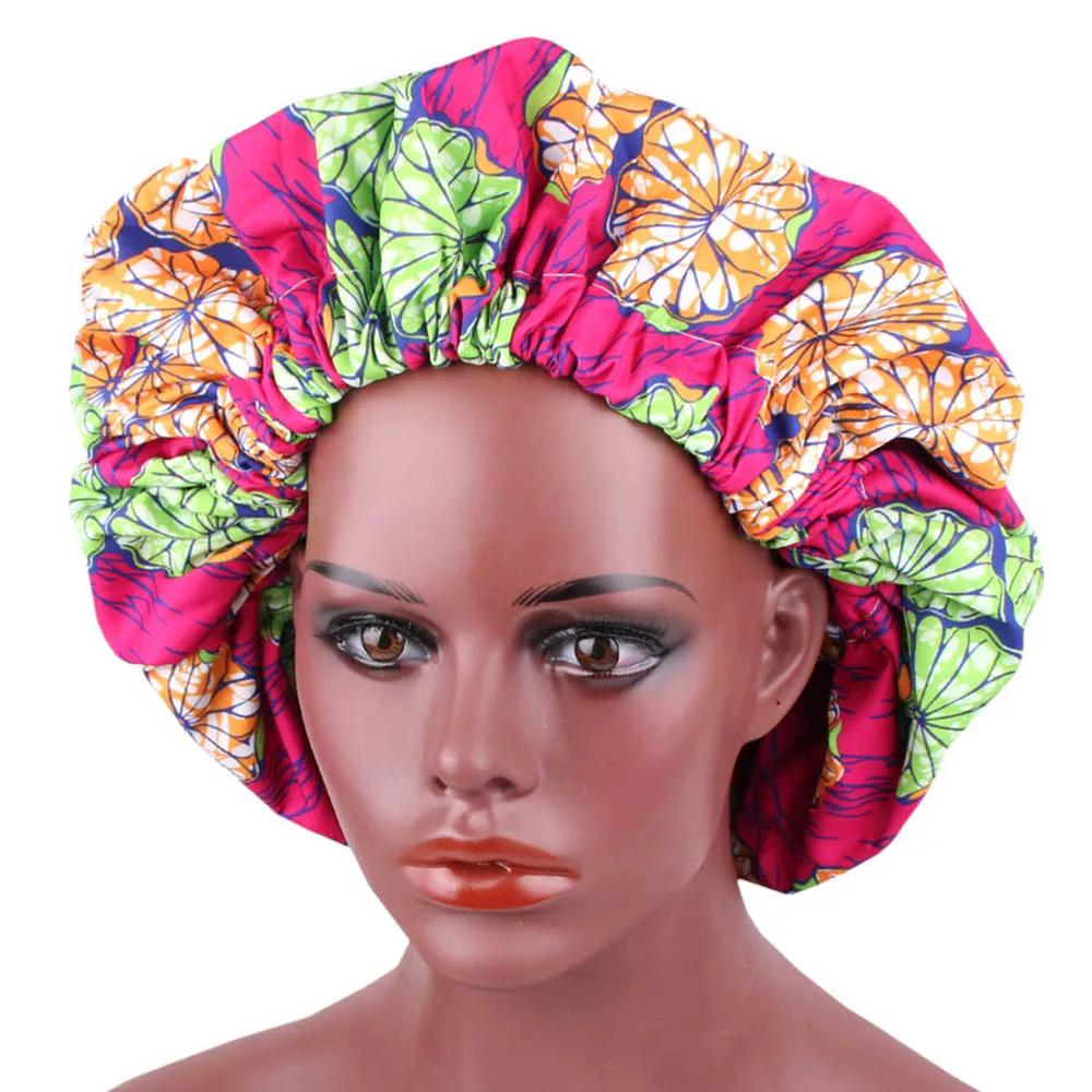 Extra Large Satin Lined African Bonnet Stretch Print Women Turban Ankara Bonnets Cap Hair Accessories