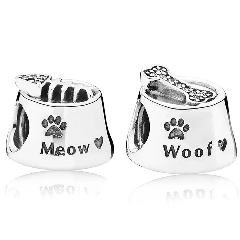 Authentic 925 Sterling Silver Bead Woof and Meow Charm Fit Fashion Women Pandora Bracelet Bangle Gift DIY Jewelry | Украшения и