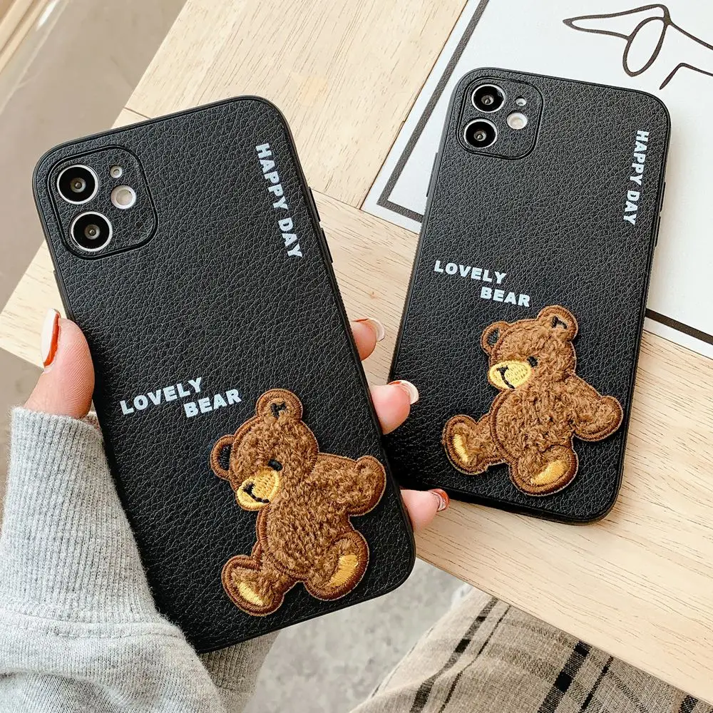 Чехол для iPhone 11 12 Pro Mini роскошный 3D плюшевый медведь полная защита мягкий чехол X XR