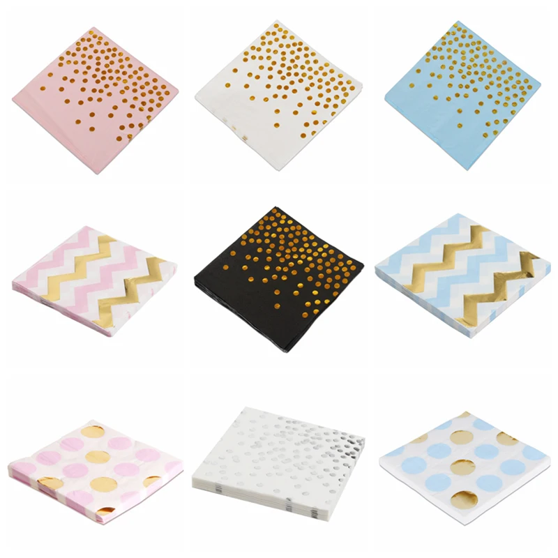 

Pink Gold Dot Paper Napkin Party Virgin Wood Paper Napkin cup Plates For Wedding Baby Birthday Wedding Party Decoration Supplies