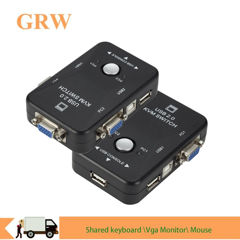 USB KVM переключатель 2 Порты и разъёмы VGA переключатель SVGA коробка USB 2,0 Мышь клавиатуры переключатель принтера для 2 компьютера с kvm - изображение