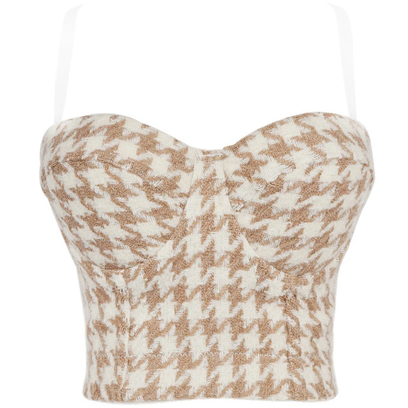 

Women's Houndstooth Small Fragrant Style Underwear French Minor Youth Slim All-match Bra Wrap Underwear FP048bra