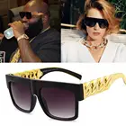 Модные солнцезащитные очки YAMEIZE в стиле хип-хоп, квадратные Винтажные Солнцезащитные очки с золотой металлической цепочкой, роскошные брендовые дизайнерские УФ-очки с плоским верхом