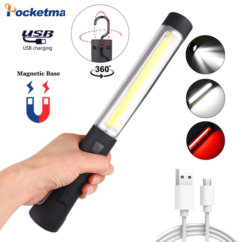 

Multifunctional 360 ° Rotatable Work Light USB Rechargeable COB LED Flashlight Magnetic Tail Work Lamp Inspection Lamp Torch