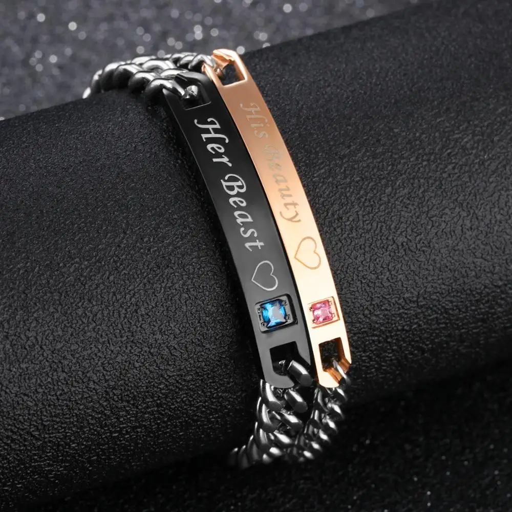 

Couples Jewelry His Queen Her King Couple Bracelets Spliced Heart Inlay Zircon Stainless Steel Hand Chain Man And Women Femme