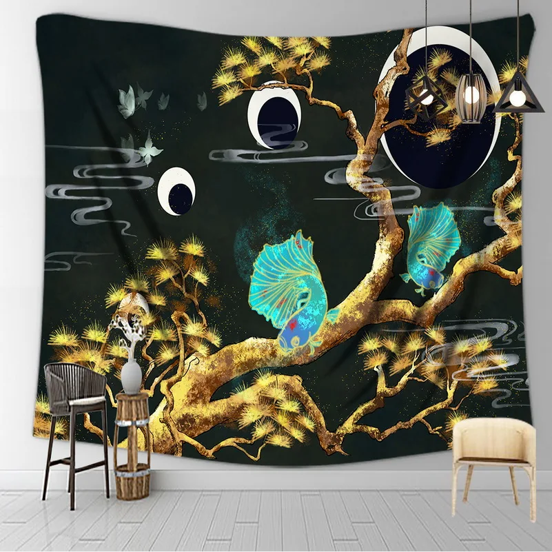 Гобелен из дракона и гор настенное одеяло в виде Луны настенная ткань полиэстера