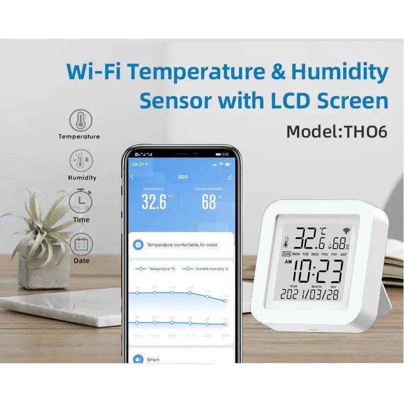 

WIFI Smart Electronic Dry Temperature Humidity Sensor with LCD Screen Temperature Hygrometer Wireless Indoor Household