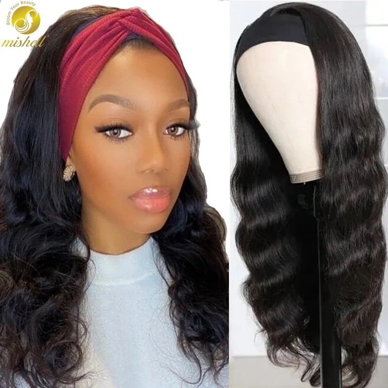 Mishell 30 inch Headband Wig Body Wave Human Hair Machine Made Wigs For Black Women Brazilian Human Hair Lace Wig