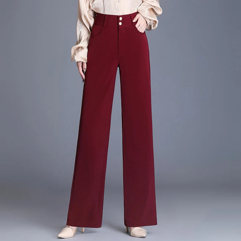 

Straight Oants For Women Plus Size Casual Wide-legged Pants Black Green Red Brown New Fashion Spring Autumn OL Trousers Winter