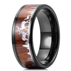 2021 модное мужское черное вольфрамовое охотничье кольцо Koa с деревянной вставкой олень семейный силуэт стальное кольцо мужское обручальное кольцо