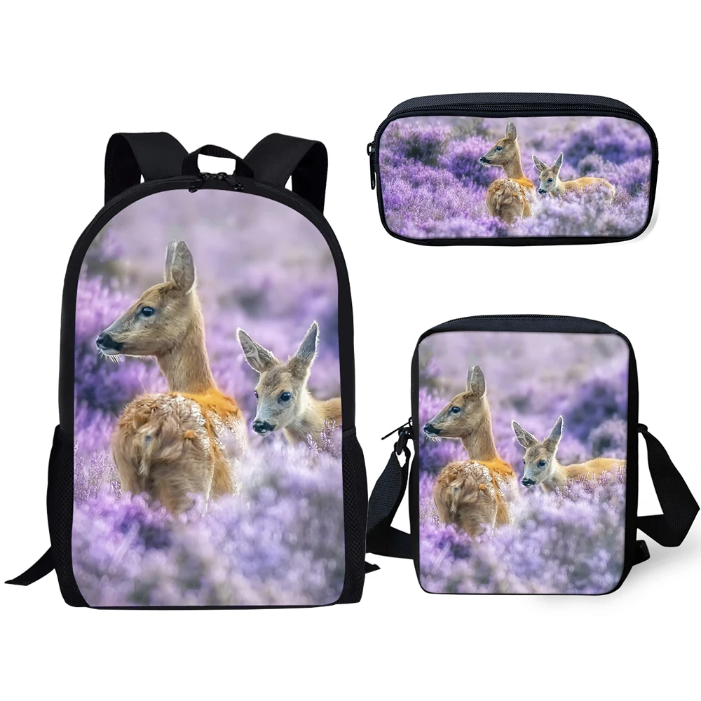 HaoYun Kids 3PCs Set Backpack Flower Deer Pattern School Bags Kawaii Animal Students School Backpack/Flaps Bags/Pen Bags