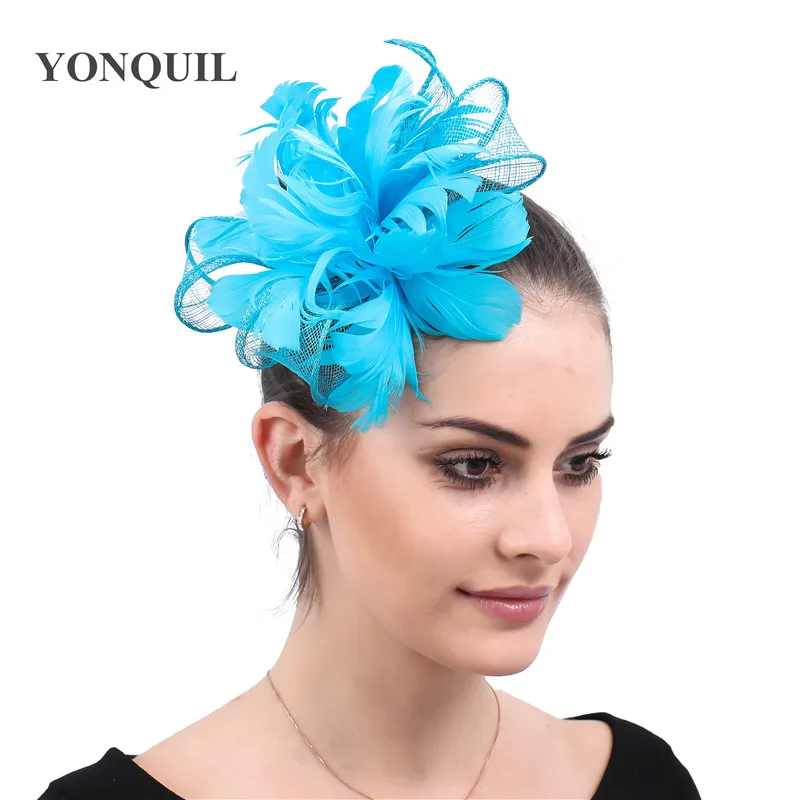 

Beautiful Feather Flower Wedding Fascinator Bride Headwear Hair Pin Sinamay Fashion Women Hair Accessories Cocktail Headdress