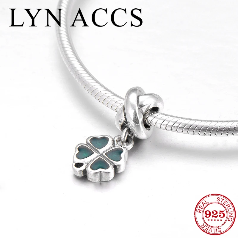 100% Стерлинговое Серебро 925 пробы мода счастливый клевер зеленая эмаль изящный