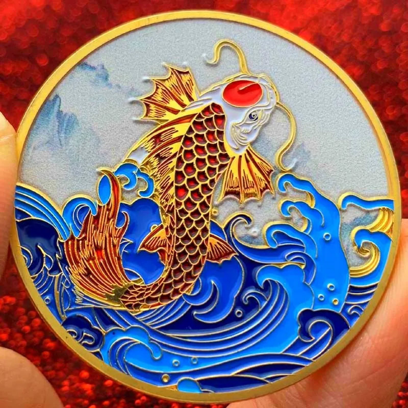 

Break A Leg Lucky Symbol Amulet Gold and Silver Coin Chinese Mascot Koi Fish Commemorative Coins Embossed Metal Craft Badge Gift