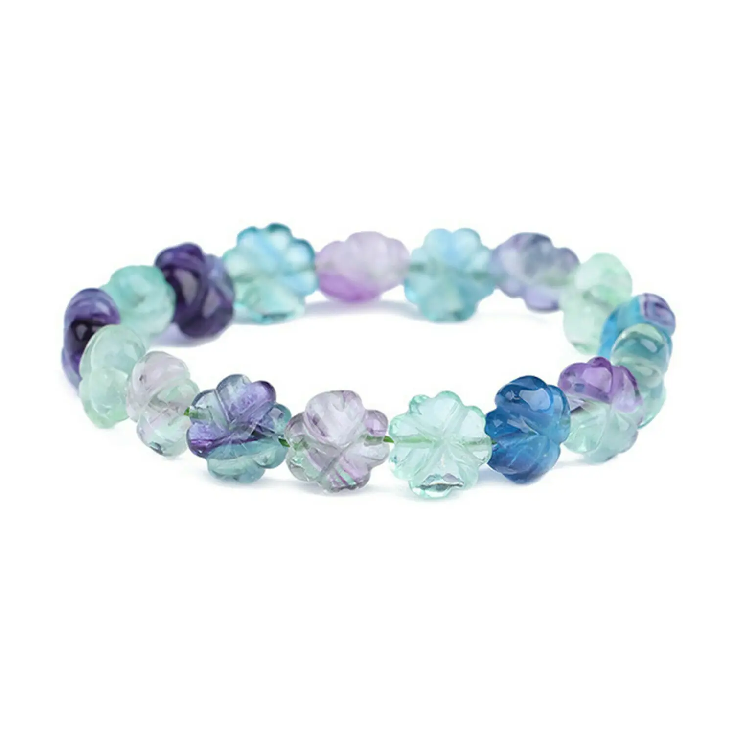 

Genuine Natural Colorful Fluorite Quartz Bracelet Gemstone 12x12mm Clear FlowerBeads Rare Women Men Jewelry Love AAAAA