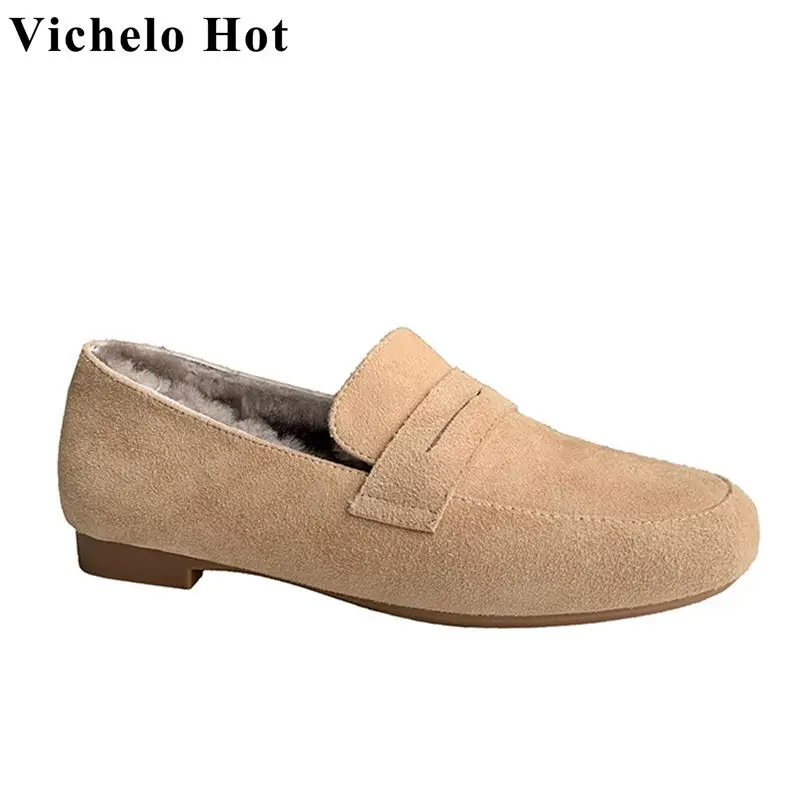 

Vichelo Лидер продаж 2022 дышащая зимняя сохраняющая тепло шерстяная повседневная обувь из коровьей замши простой стиль круглый носок низкий ка...