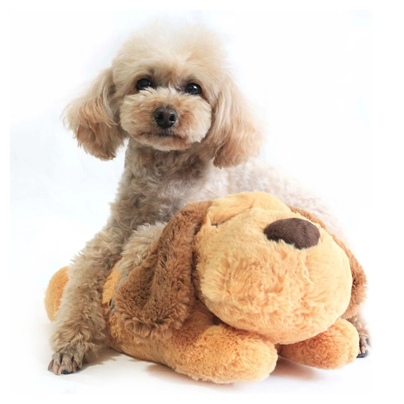 

Cute Heartbeat Puppy Behavioral Training Toy Plush Pet Snuggle Anxiety Relief Sleep Aid Doll Durable Dog Chew Toys for Chewers