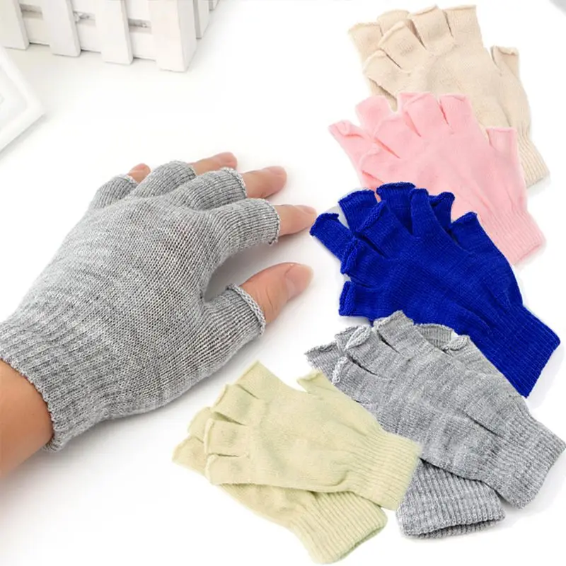 

1 Pair Knitted Stretch Half Finger Elastic Fingerless Gloves Winter Soft Warm R2LC