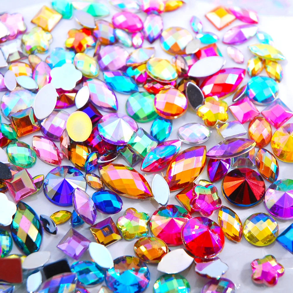 

200 шт. блестящие цветные стразы смешанной формы с плоским основанием Акриловые Кристаллы без горячей фиксации украшения Драгоценные камни ...