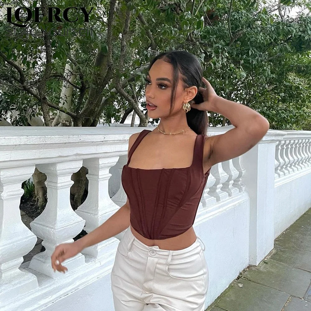 

Lofrcy Elegant Boned Corset Top Fashion Sexy Sleeveless Backless Crop Tops Gathered Women Club Party Clothes Streetwear Outfits