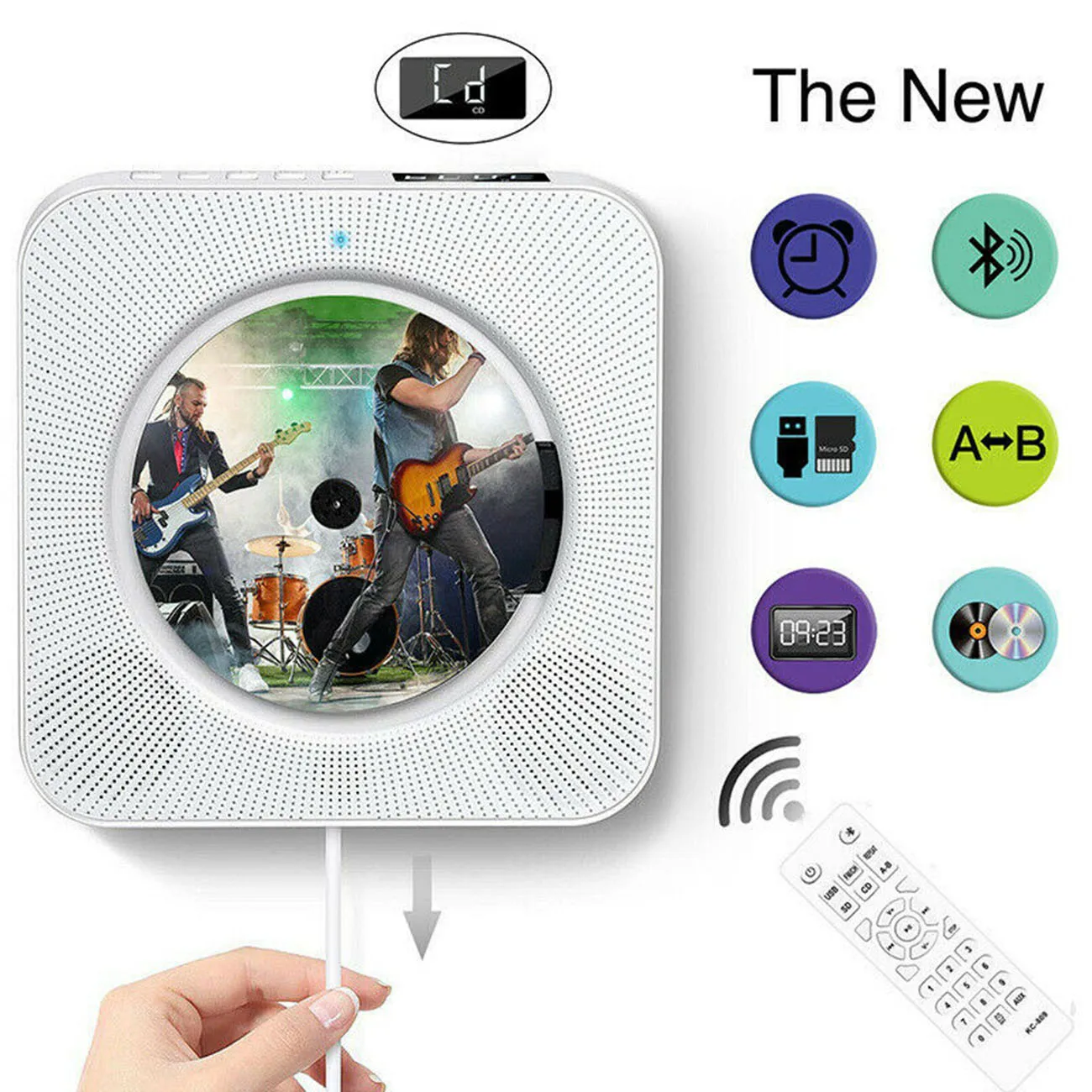 

Настенный CD-плеер с объемным звуком, FM-радио, Bluetooth, USB, MP3 дисков, портативный музыкальный плеер с дистанционным управлением, стереоколонка д...