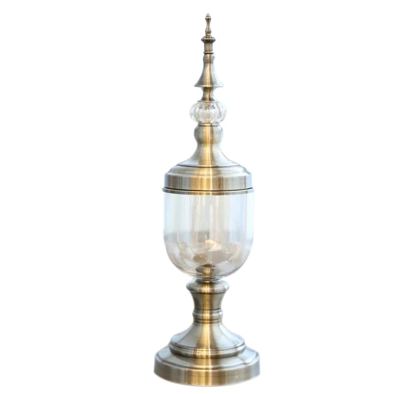 

European Retro Glass Metal Vase Modern Artist Residence Decorative Artificial Flower Wedding Vase Small Gold Metal + Glass