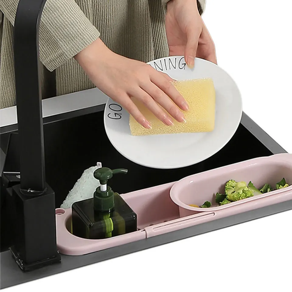 Телескопическая полка для раковины регулируемая съемная корзина с фильтром