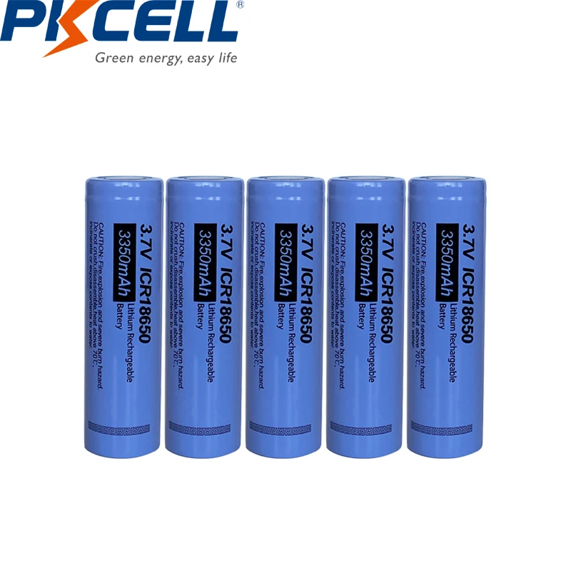 5Pcs PKCELL ICR 18650  3.7v Rechargeable Li-ion Battery Lithium batteries 18650 3350mAh Flat Top NO Pcm For Flashlight