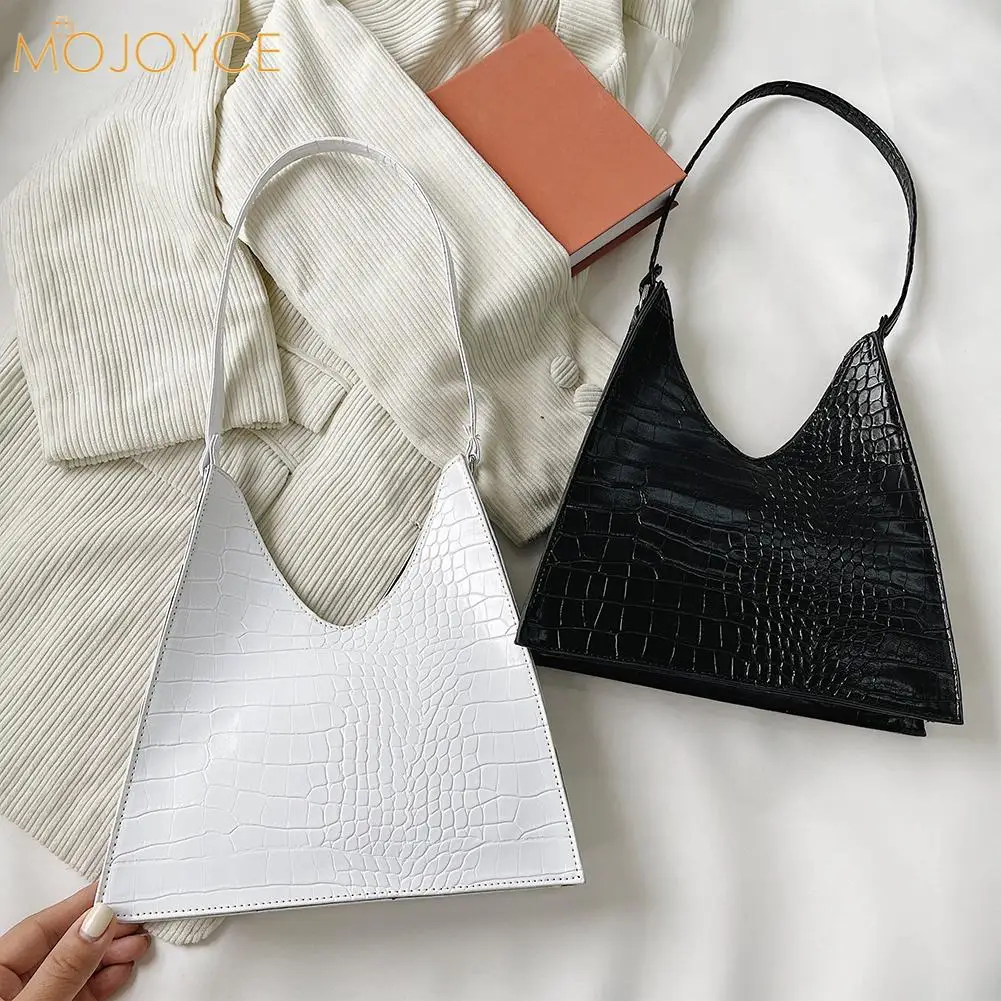 

Casual Leather Pure Color Chain Handbag Retro PU Alligator Pattern Shoulder Underarm Bag Women Small Triangle Handbags