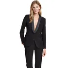 Костюм брючный женский деловой из 2 предметов, униформа для офиса, официальный костюм из брюк, черный смокинг под заказ