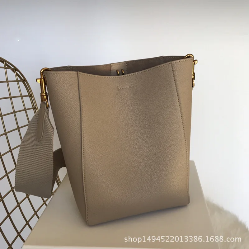 

2020 Vintage Brand Women's Leather Handbag Genuine Real Leather Wide Strap Female Shoulder Bag Band Sangle Bucket Bag