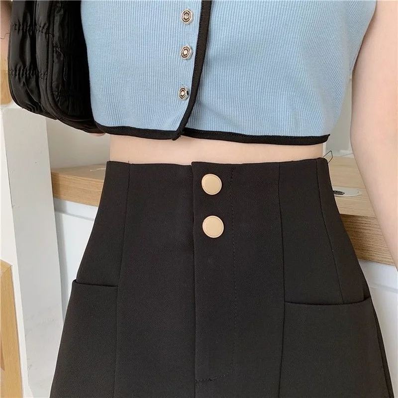 

Shorts Women Summer New Button Wide-leg High Waist Simple Solid Elegant Ladies Fashion All-match Trousers Basic Female Korean