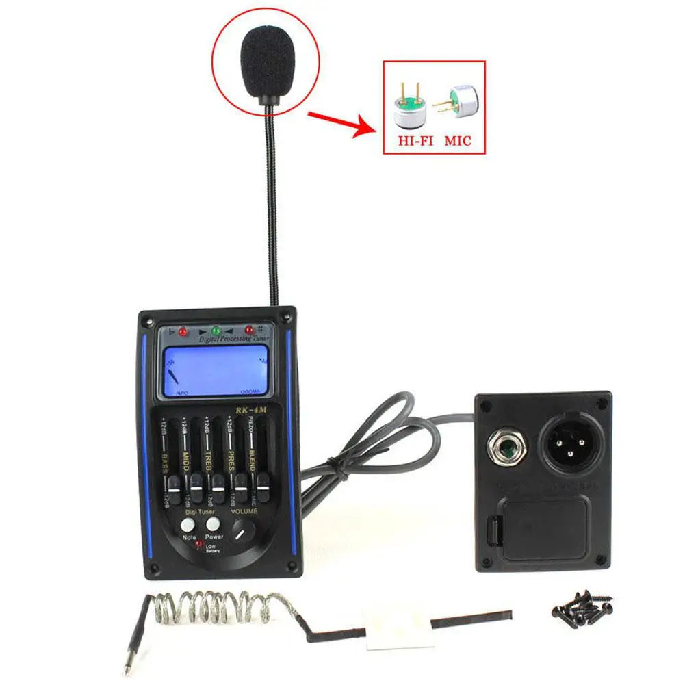 Guitarra Pickup 5-Band Acoustic Guitar Preamp EQ Equalizer Piezo Amplifier LCD Tuner + HI-FI MIC Microphone | Спорт и развлечения