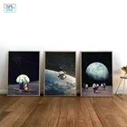 Ночное небо художественные принты земли холст постеры сюрреалистичность галактика космическая Луна Холст Картина качели космические настенные картины Sci-Fi Декор