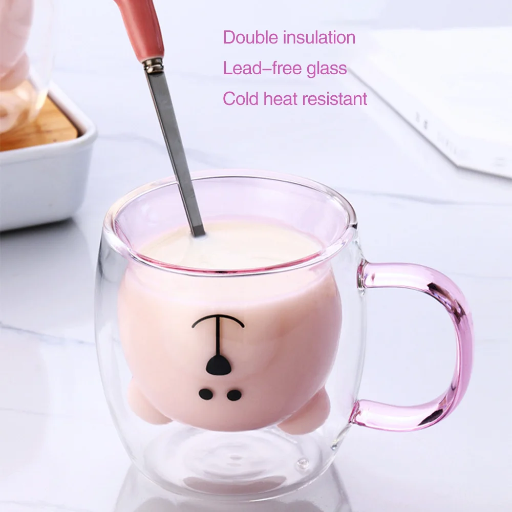 250ML Creative Cute Bear Coffee Mugs Double Glass Cup Animal Double-layer Milk Juice Tea Mug Valentine's Day Christmas Gift | Дом и сад