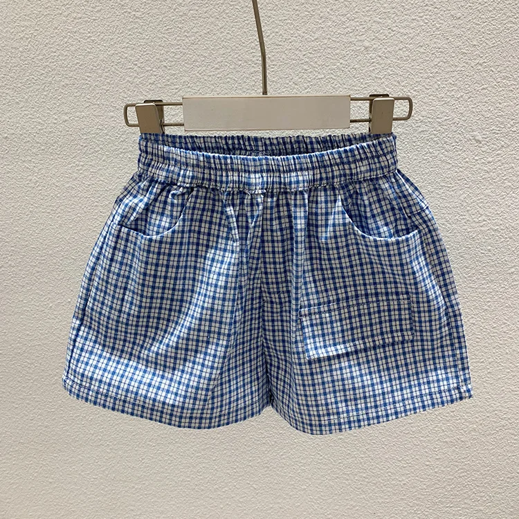 

Cotton Linen Plaid 2pcs Suit Boys girl Sport Clothes New Korean Summer Girls Hooded Casual Set Short Sleeve Top+Pant Kids Outfit