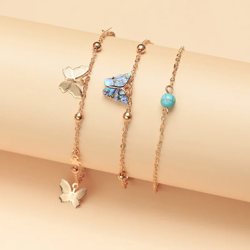 

3 Pcs/set Fashion Luxury Butterfly Beads Anklet Bracelet Bohemia Crystal Rhinestone Cuban Chain Anklet Beach Accessories Jewelry