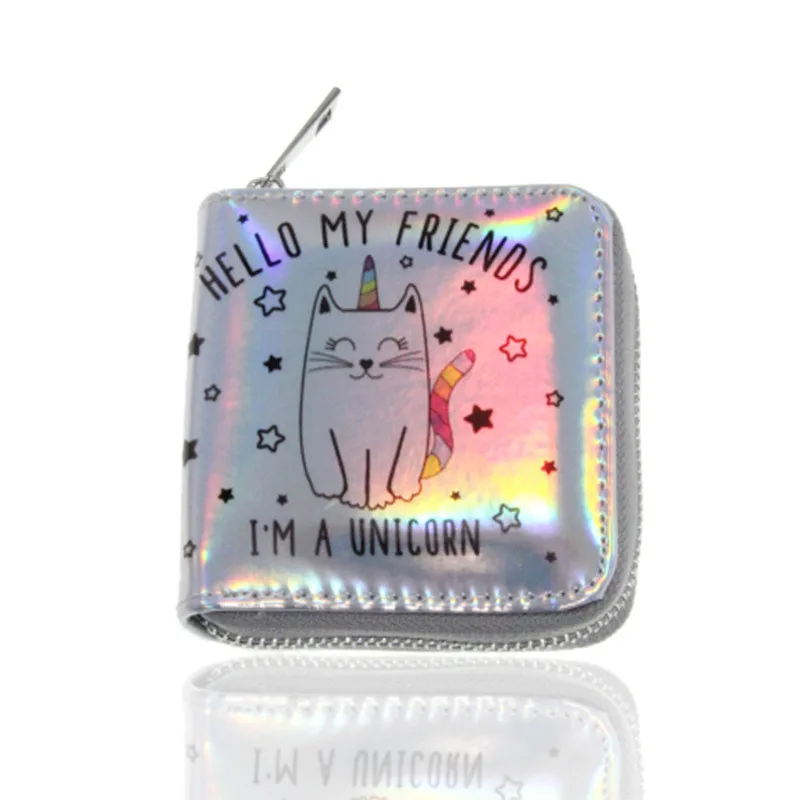 Яркие Кожаные лазерные бумажники милый единорог животные студенческий