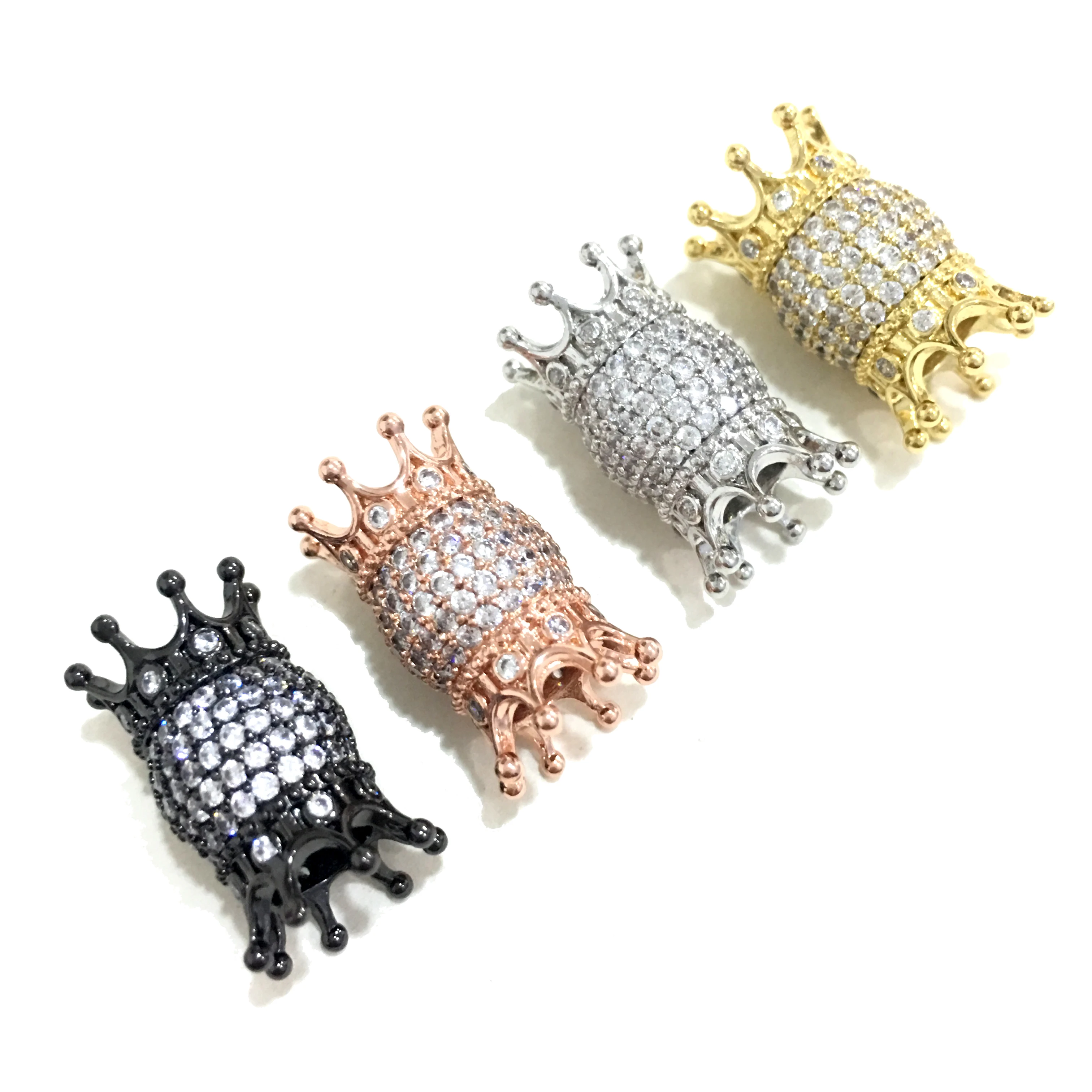 

11x11.6mm Diy Spacer Beads Wholesale Price Brass Micro Pave CZ Zircon Crown Charms for Beaded Men Women Bracelet Necklace Making