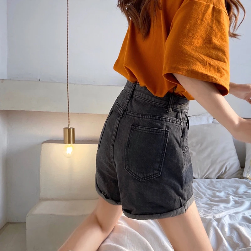 

Curling Denim Shorts Women's Summer Outdoor Wear 2021 New Internet Celebrity Hot Pants High Waist Slimming A- line Wide Leg