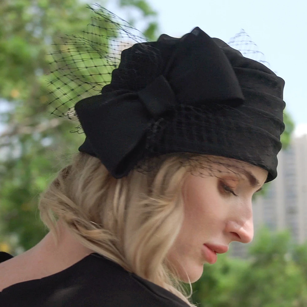 Женская Шапка-бини с бантом FS черная или Белая в арабском стиле для церкви и