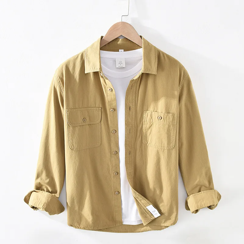 

Рубашка мужская хлопковая, с длинными рукавами, в японском стиле, весна 2021