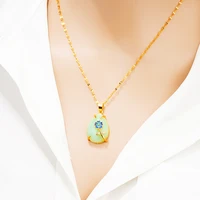 2020 statement female pendant real 24k gold color lotus bijou rhinestone pendants necklace for women bridal christmas jewelry